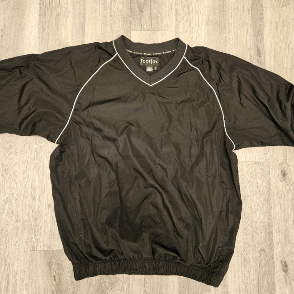FootJoy Jacket Large Black Pullover Windbreaker Wind Shirt Short Sleeve Golf